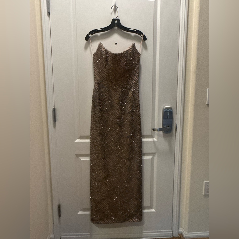 Sequin Strapless Column Evening Dress - Bronze - Picture 5 of 10